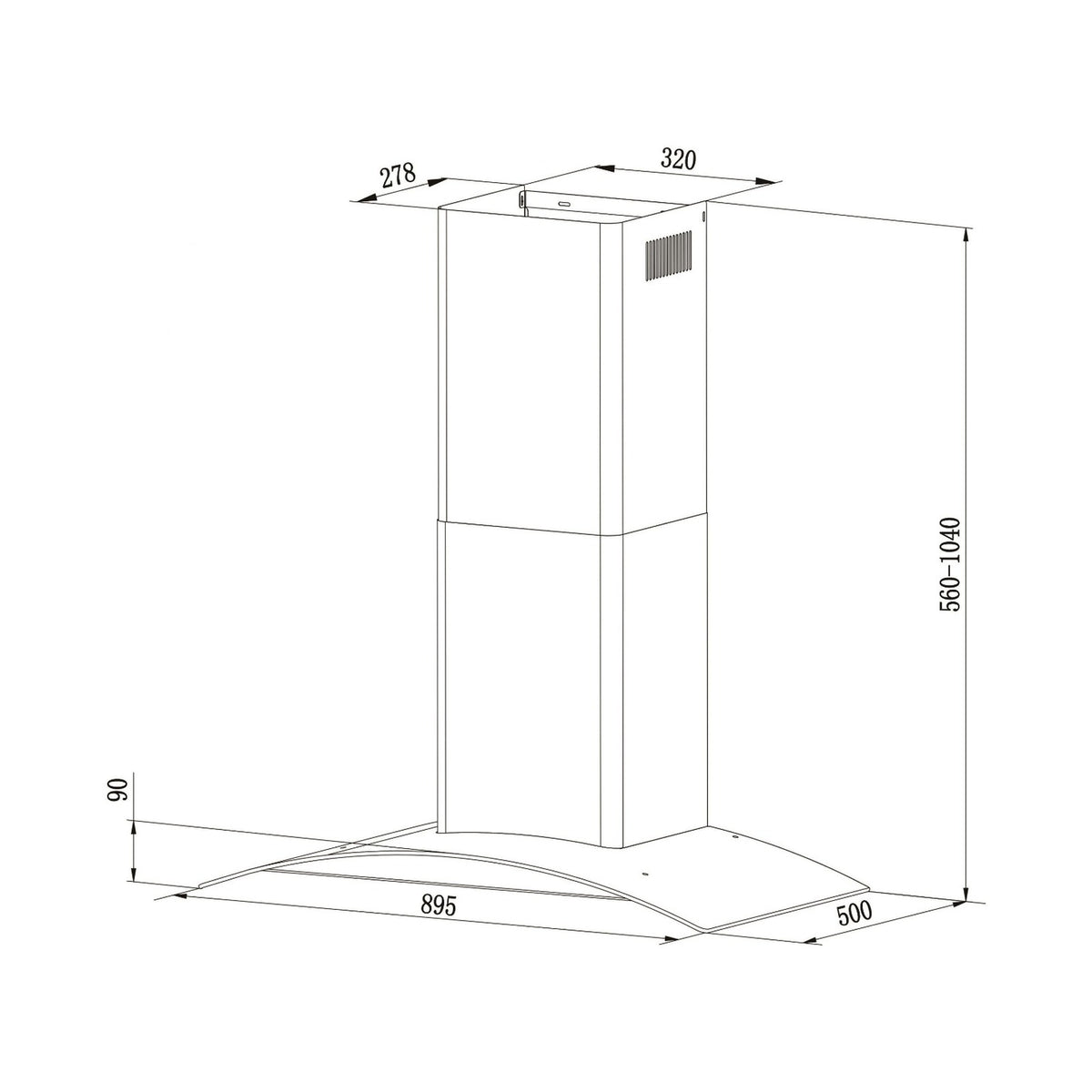 Falco 90Cm Curved Glass S/Steel Chimney Extractor AR-90-501