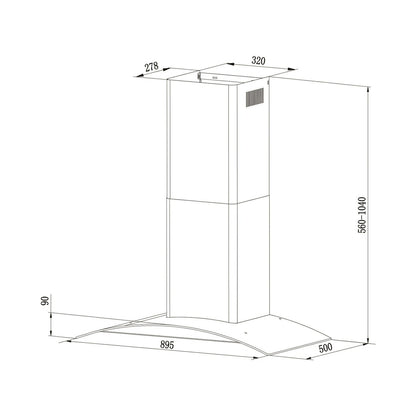 Falco 90Cm Curved Glass S/Steel Chimney Extractor AR-90-501