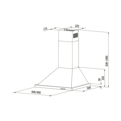 Falco 90Cm Pyramid Type S/Steel Chimney Extractor FAL-90-PYRS