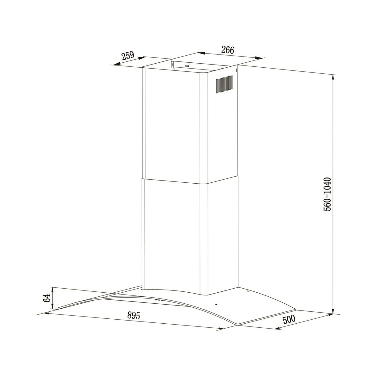 Falco 90Cm Curved Glass S/Steel Chimney Extractor FAL-90-CGS