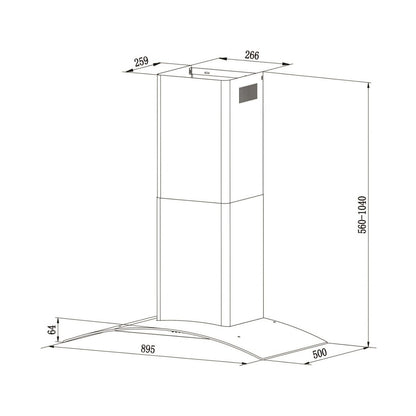 Falco 90Cm Curved Glass S/Steel Chimney Extractor FAL-90-CGS