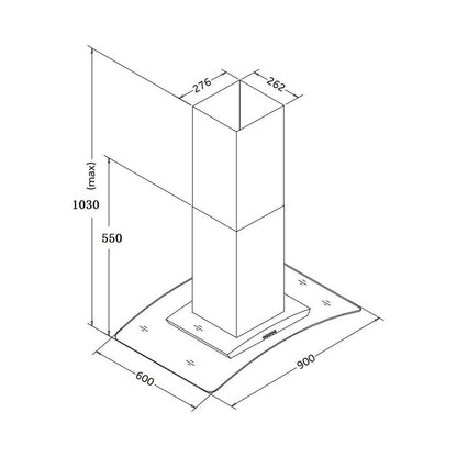 Falco 90Cm Island Curved Glass Extractor Fan FAL-90-IS90A