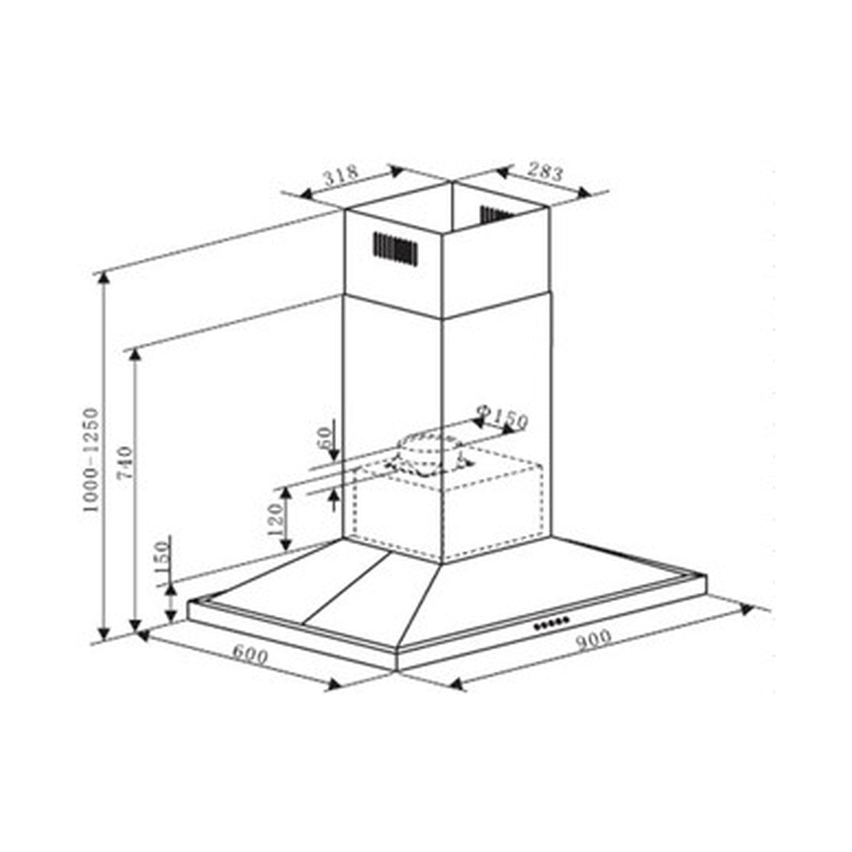 Falco 90Cm Island Pyramid S/S Extractor Fan FAL-90-I52S