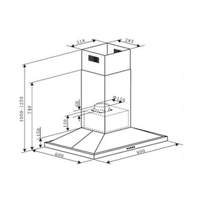 Falco 90Cm Island Pyramid S/S Extractor Fan FAL-90-I52S