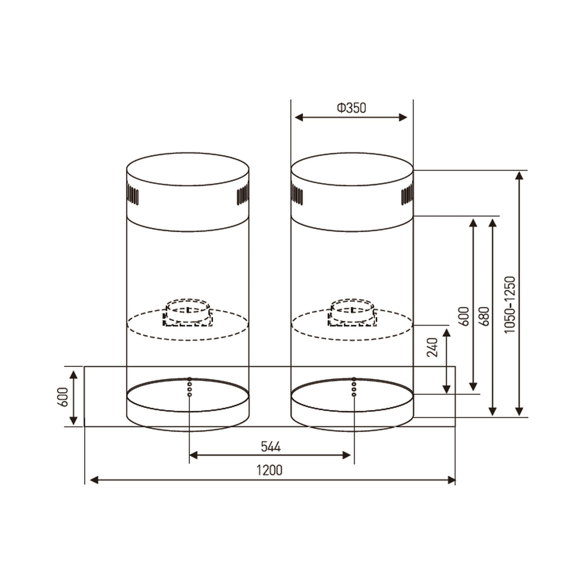 Falco 120Cm Island Double Round S/S/Glass Extractor FAL-120-IRS