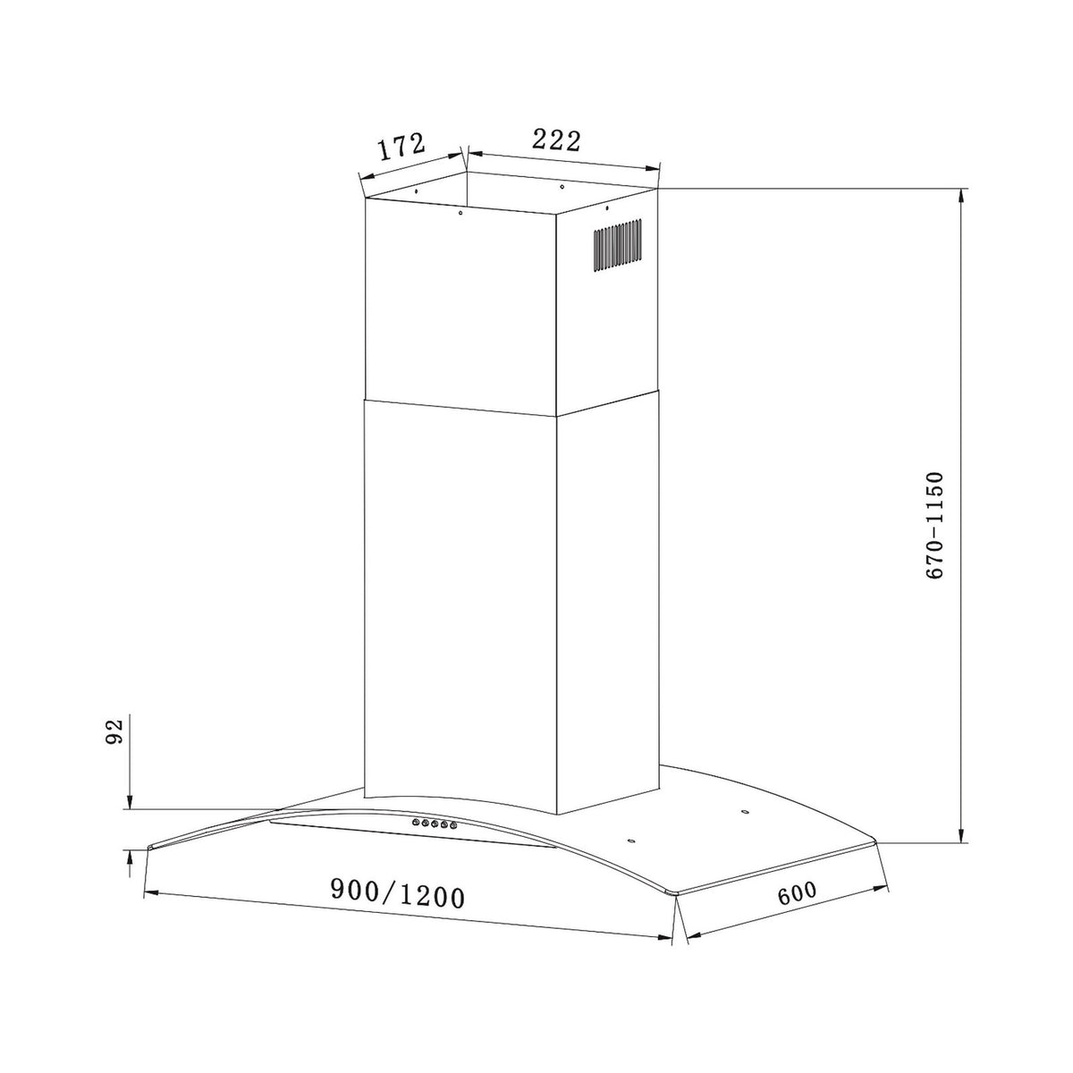 Falco 120Cm Island Curved Glass Extractor AR-120-809