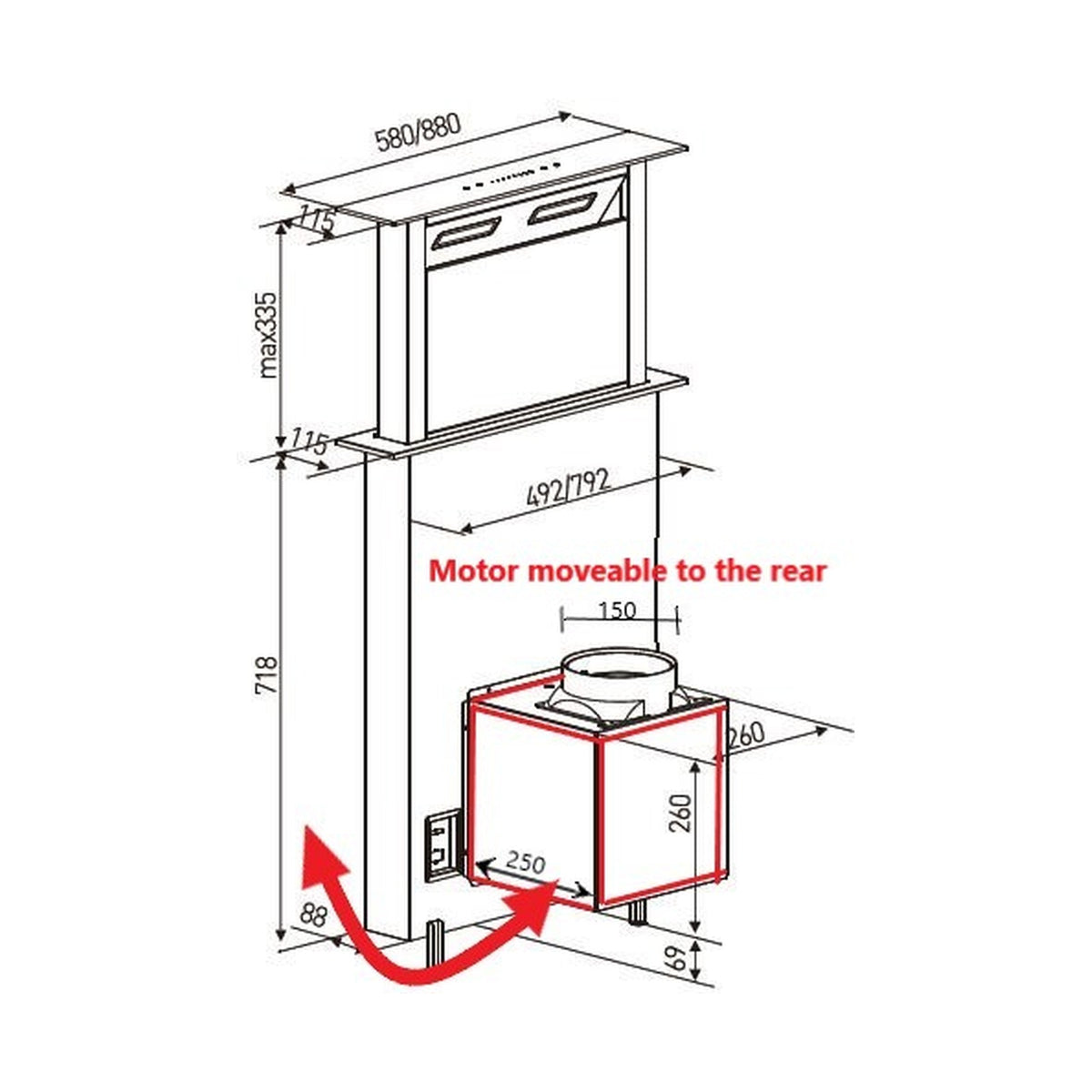 Falco 60cm Down Draft Glass Extractor FAL-60-DDG
