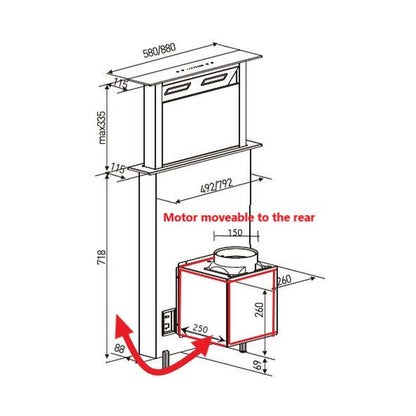 Falco 90Cm Down Draft Glass Extractor FAL-90-DDG