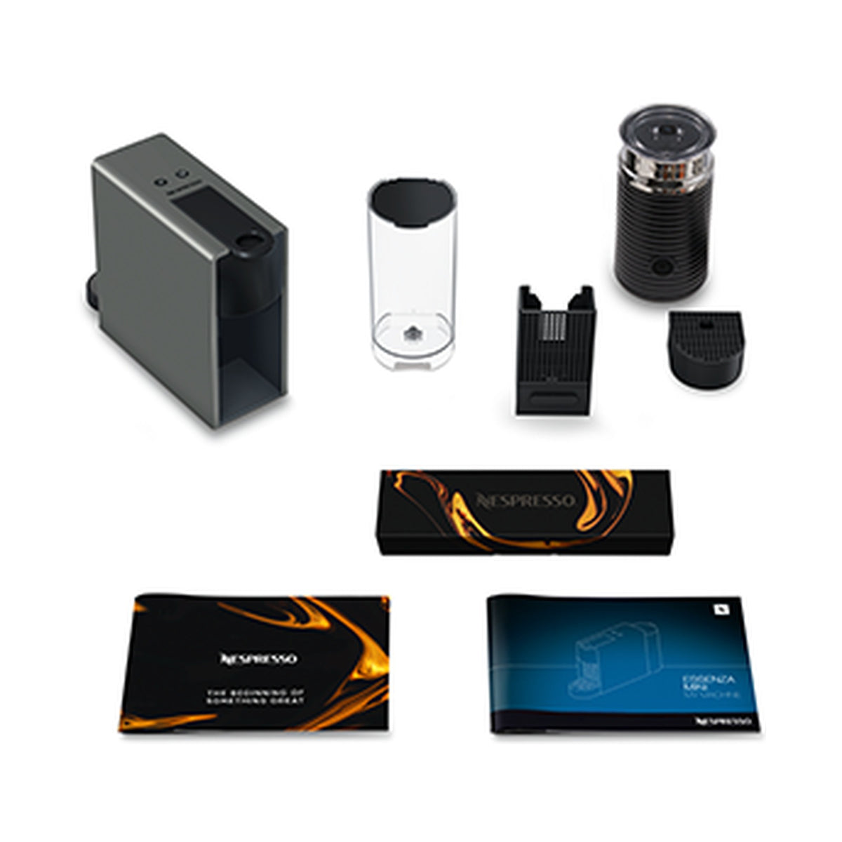 Nespresso Essenza Bundle With Aeroccino Milk Frother - Intense Grey