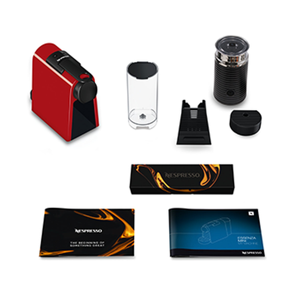 Nespresso Essenza Bundle With Aeroccino Milk Frother - Ruby Red