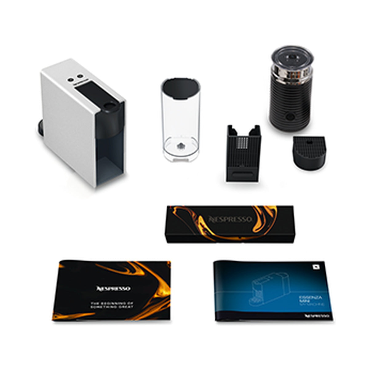 Nespresso Essenza Bundle With Aeroccino Milk Frother - Silver