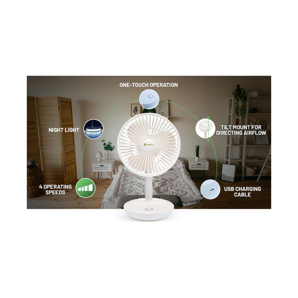 MeacoFan260c Cordless with night light, perfect for loadshedding