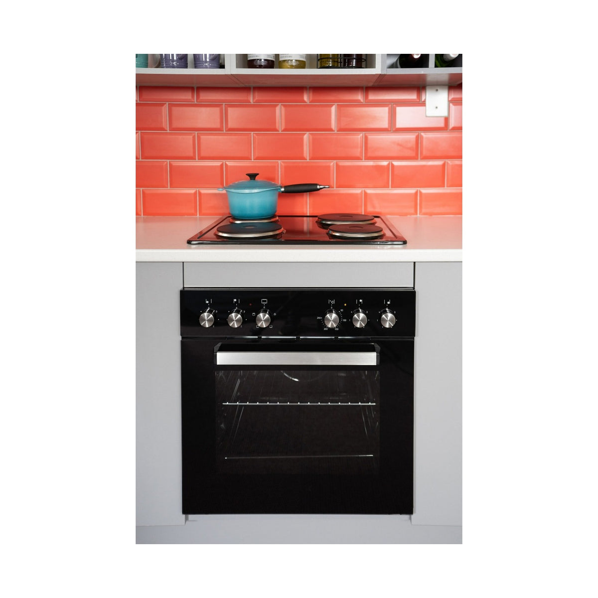 Falco 60cm Combi Oven & Solid Plate Hob Set, - Black 
