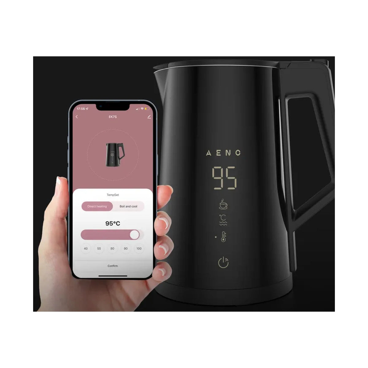 AENO Kettle EK7S: Connected AENO App, 1.7l, Double-walled, 2200W (BLACK)