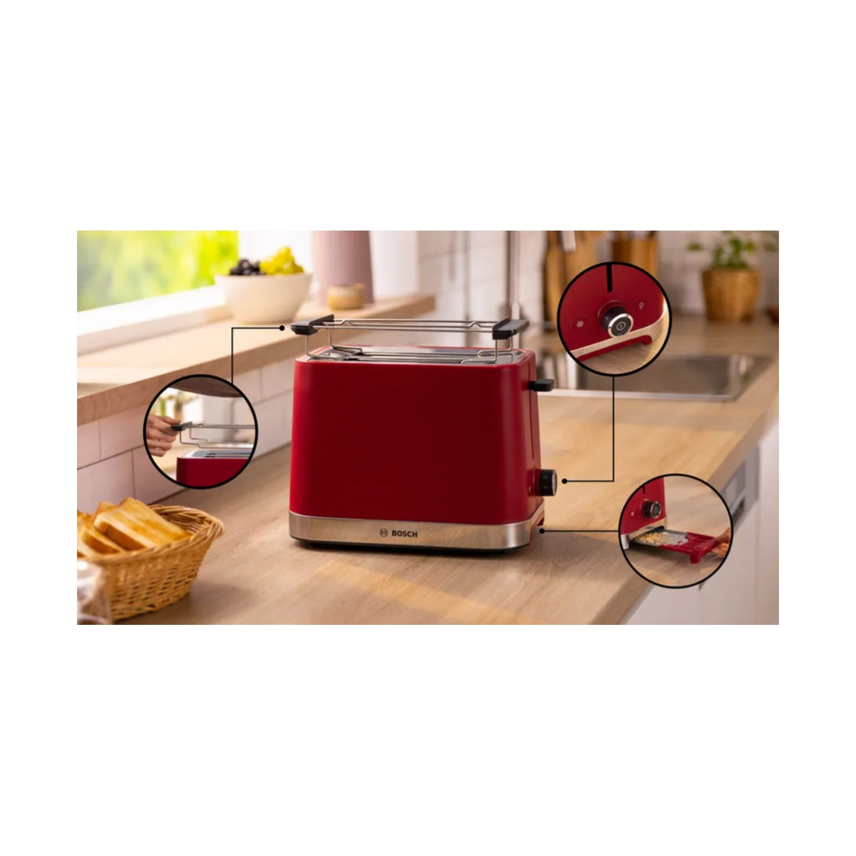 Bosch 2-slice Compact toaster Red TAT4M224