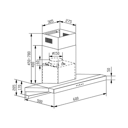 Falco 60CM Slanted T-Shape Extractor Wall Mount FAL-60-F09