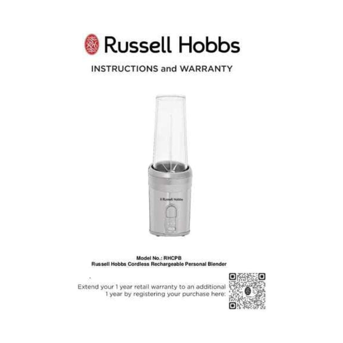 Russell Hobbs Rechargeable Cordless Personal Blender RHCPB 