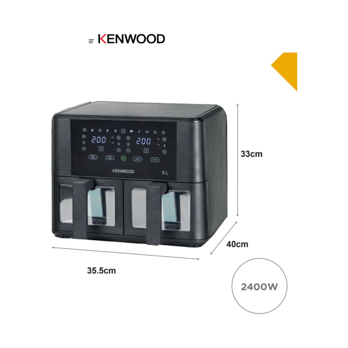 Kenwood Air Fryer 4.5L + 4.5L = 9L Dual Basket - With Window HFG95.000BK