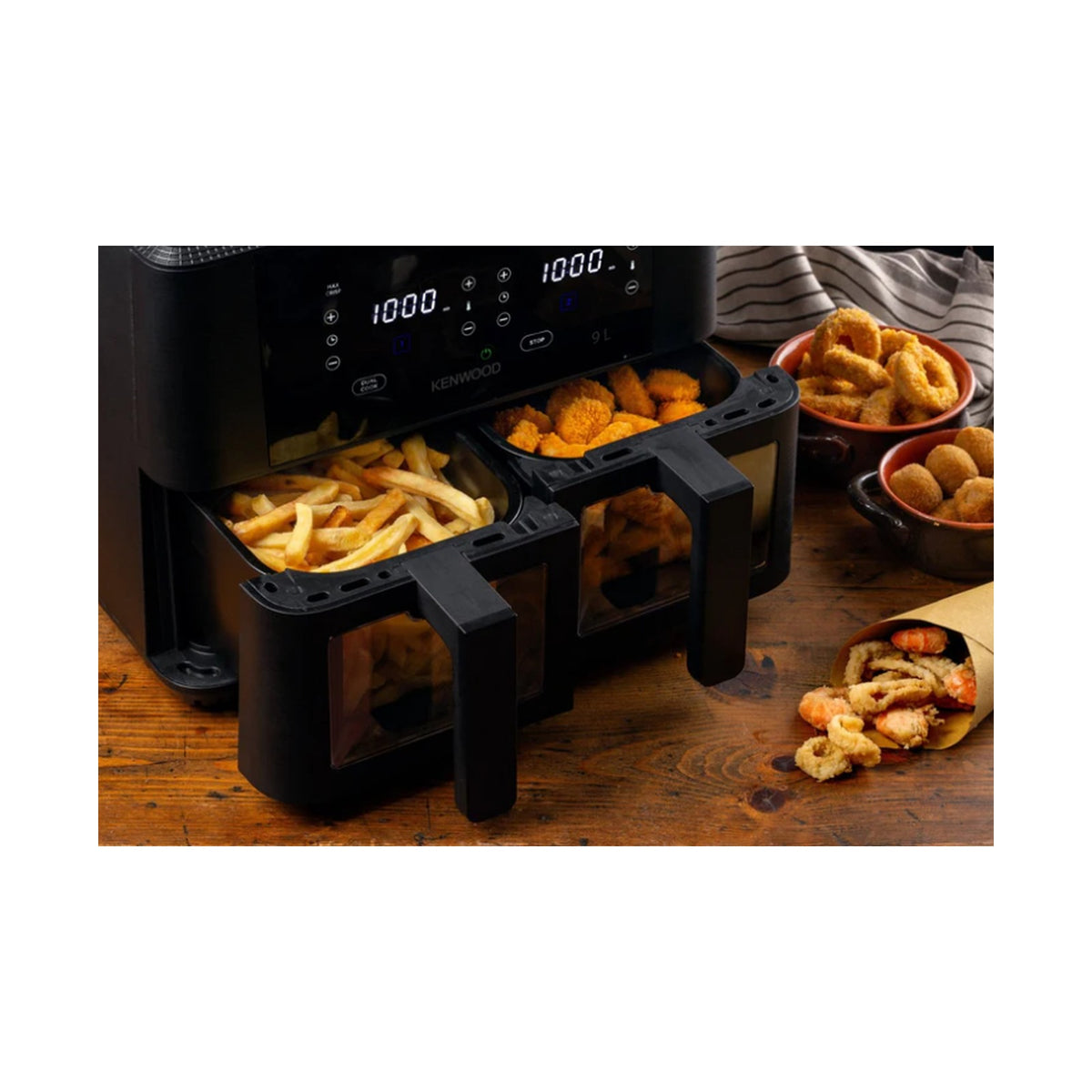 Kenwood Air Fryer 4.5L + 4.5L = 9L Dual Basket - With Window HFG95.000BK