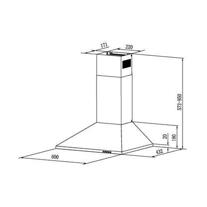 Falco  60cm Pyramid Type Stainless Steel Chimney Extractor FAL-60-210