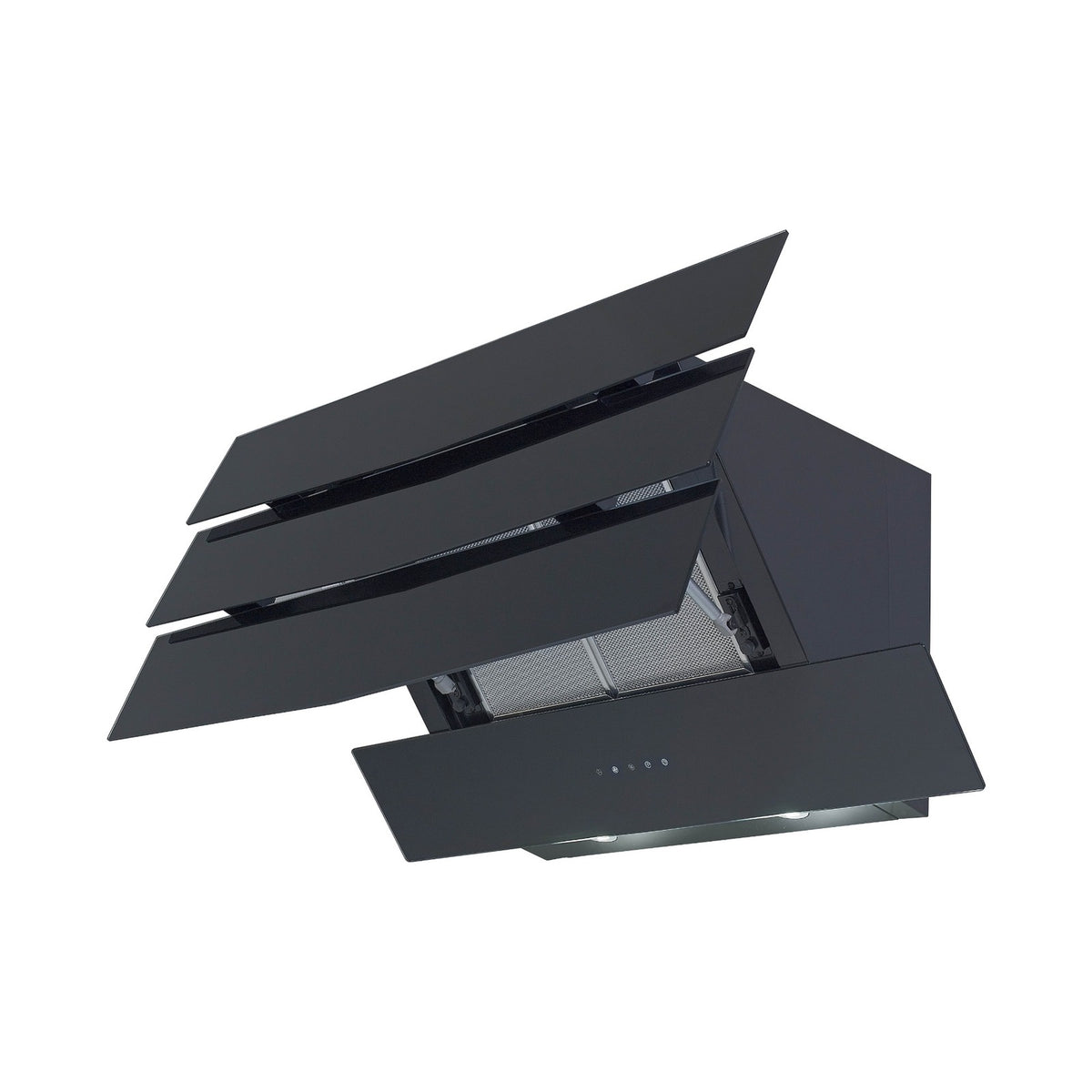 Falco  60cm Slanted 3 Panel Black Glass Extractor  FAL-60-S03D3