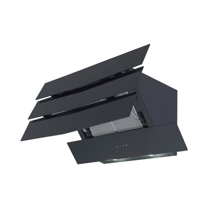 Falco  60cm Slanted 3 Panel Black Glass Extractor  FAL-60-S03D3