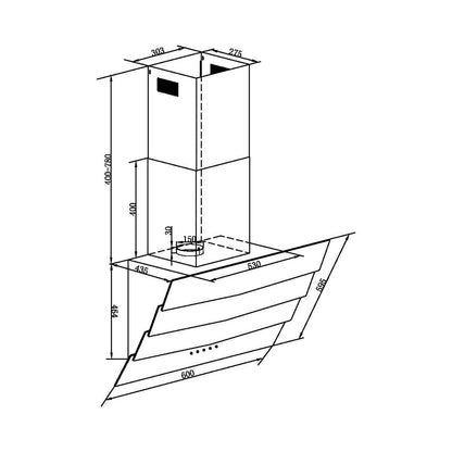 Falco  60cm Slanted 3 Panel Black Glass Extractor  FAL-60-S03D3