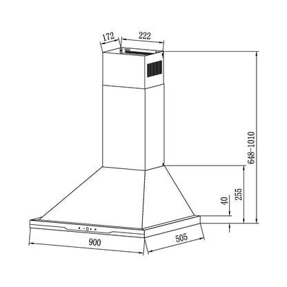 Falco  90cm Chimney Stainless Steel Extractor AR-90-303