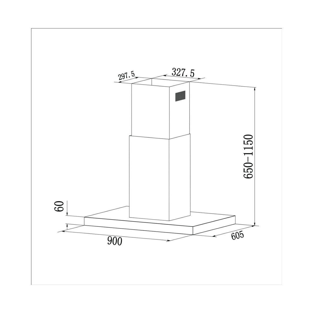 Falco  90cm Island T-Shape With Large Led Extractor Fan AR-90-810