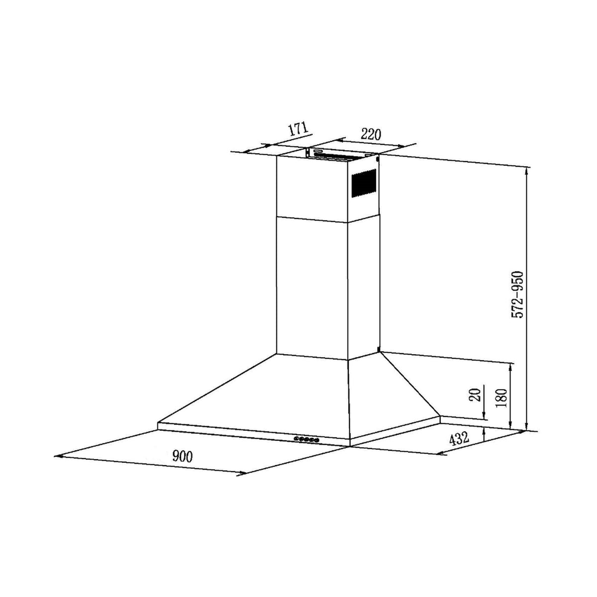 Falco  90cm Pyramid Type Stainless Steel Chimney Extractor FAL-90-210