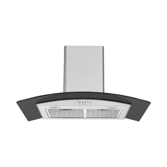 Falco  90cm Curved Black Glass Stainless Steel Chimney Extractor FAL-90-38SG-B