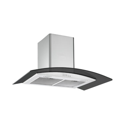 Falco  90cm Curved Black Glass Stainless Steel Chimney Extractor FAL-90-38SG-B