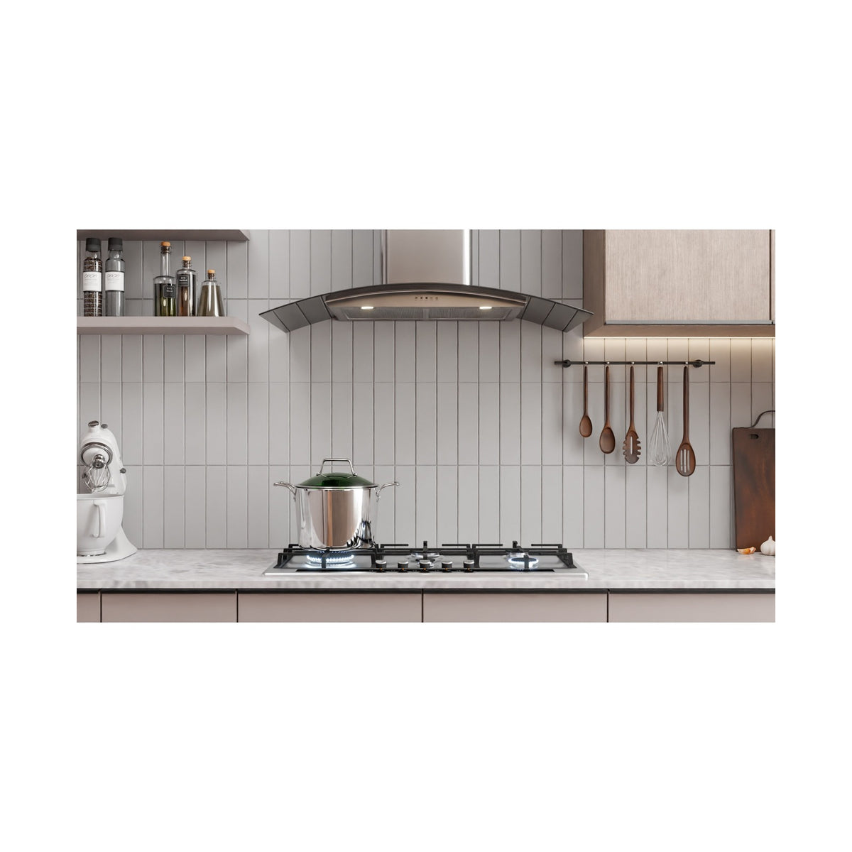 Falco  90cm Curved Black Glass Stainless Steel Chimney Extractor FAL-90-38SG-B