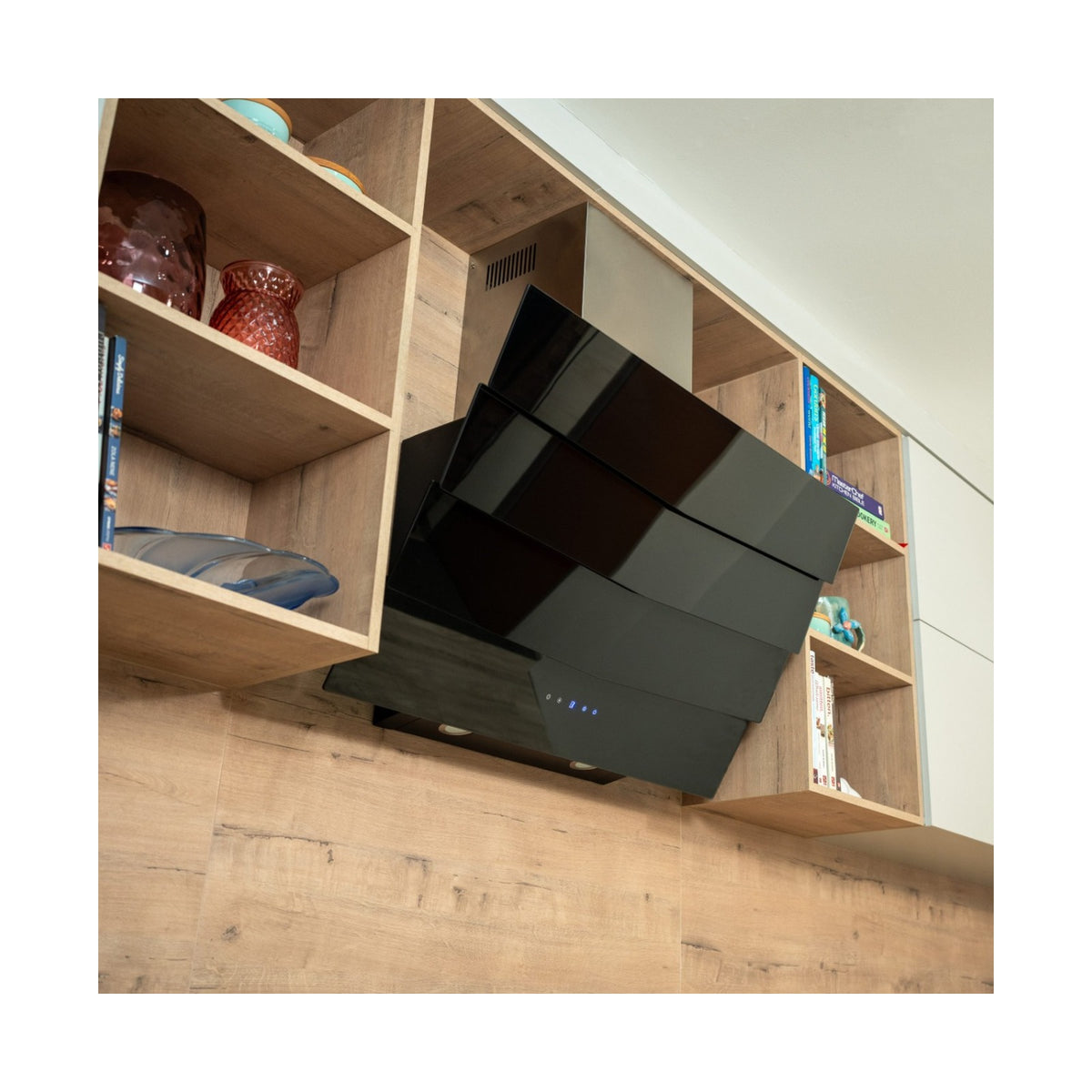 Falco  90cm Slanted 3 Panel Black Glass Extractor FAL-90-S03D3
