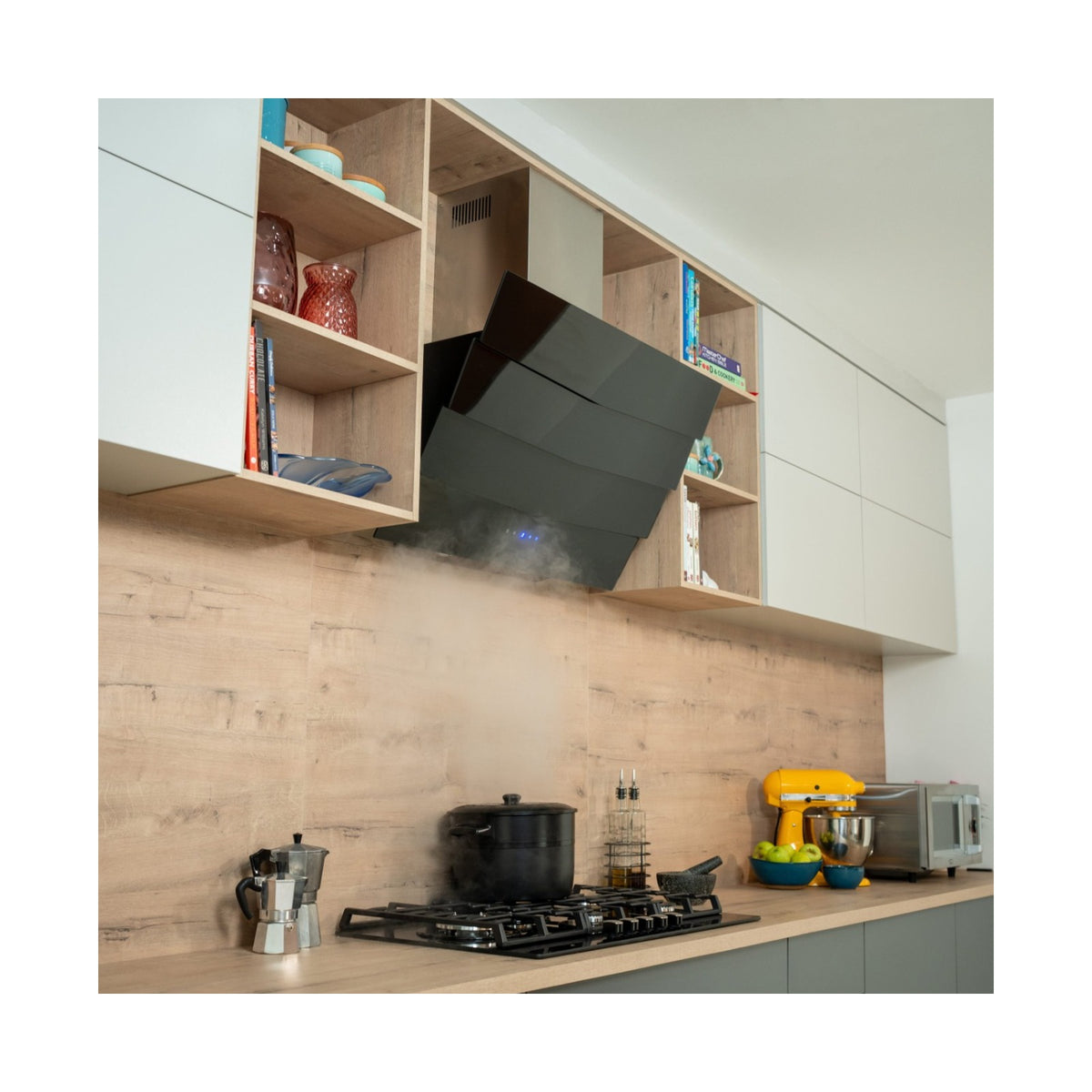 Falco  90cm Slanted 3 Panel Black Glass Extractor FAL-90-S03D3