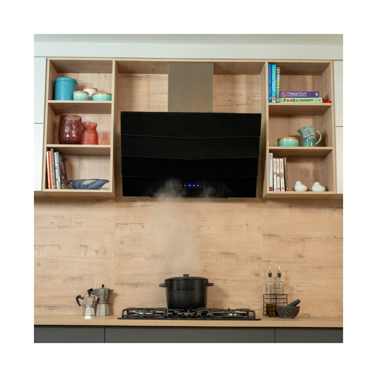 Falco  90cm Slanted 3 Panel Black Glass Extractor FAL-90-S03D3