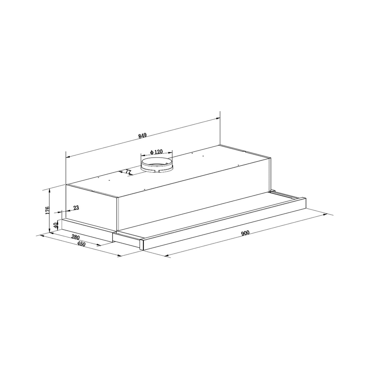 Falco  90cm Slide Out Black Extractor Fan FAL-90-T62ST-B