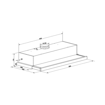 Falco  90cm Slide Out Black Extractor Fan FAL-90-T62ST-B