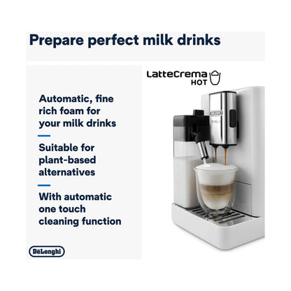 DeLonghi Rivelia Bean to Cup Coffee Machine Arctic White EXAM440.55.W