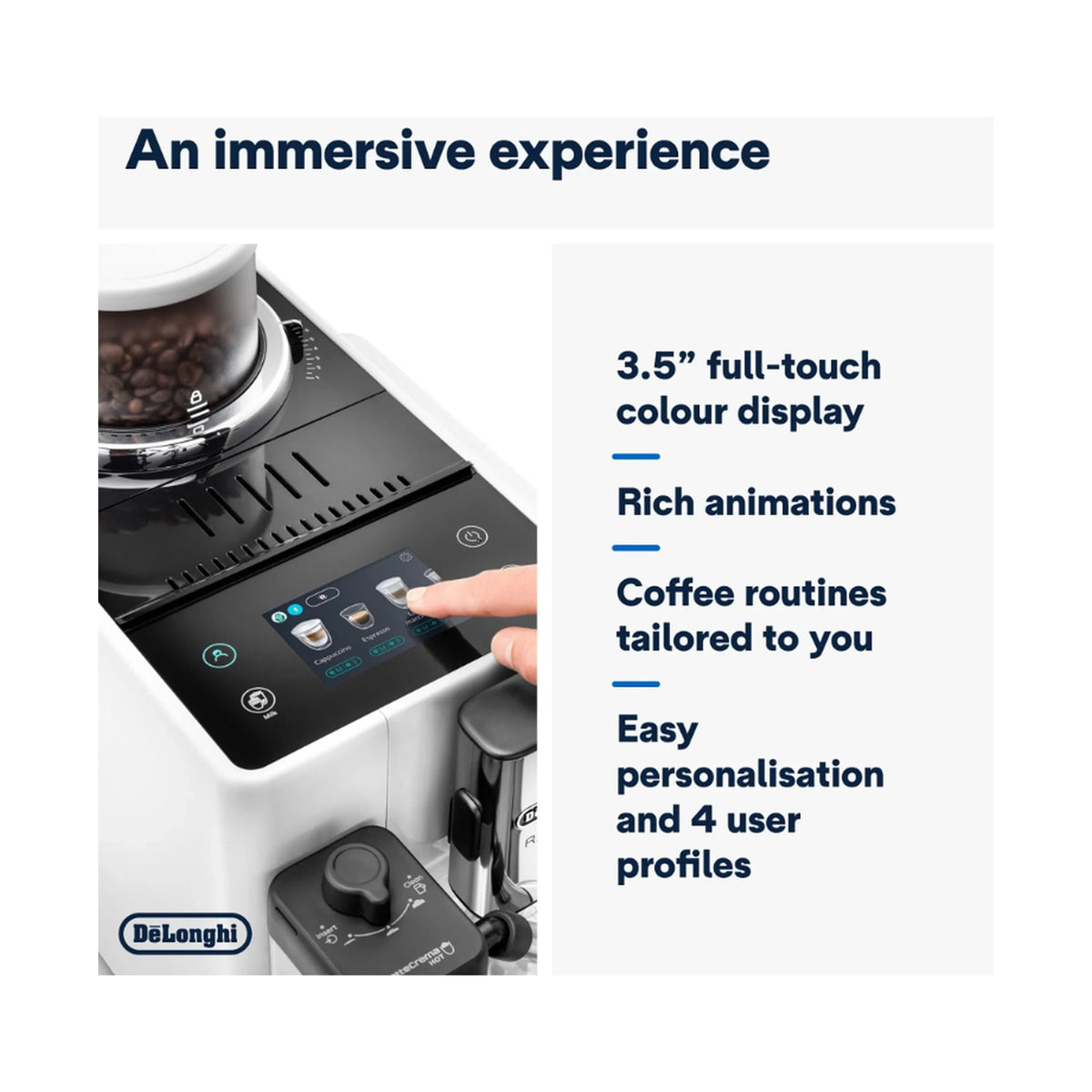DeLonghi Rivelia Bean to Cup Coffee Machine Arctic White EXAM440.55.W