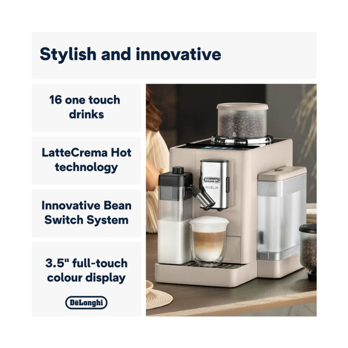 DeLonghi Rivelia Bean to Cup Coffee Machine Sand Beige EXAM440.55.BG
