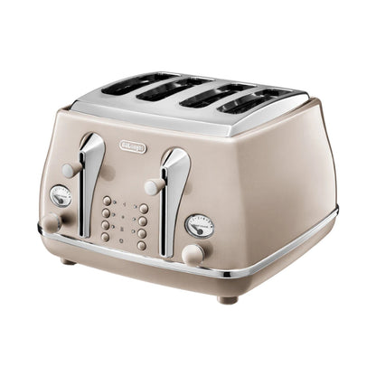 DeLonghi Icona Metallics 4 Slice Toaster Iridescent Beige CTOT4003.BG