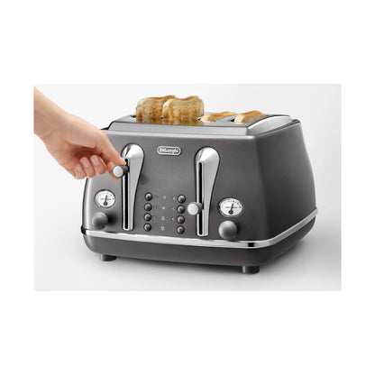 DeLonghi Icona Metallics 4 Slice Toaster Iridescent Grey CTOT4003.GY