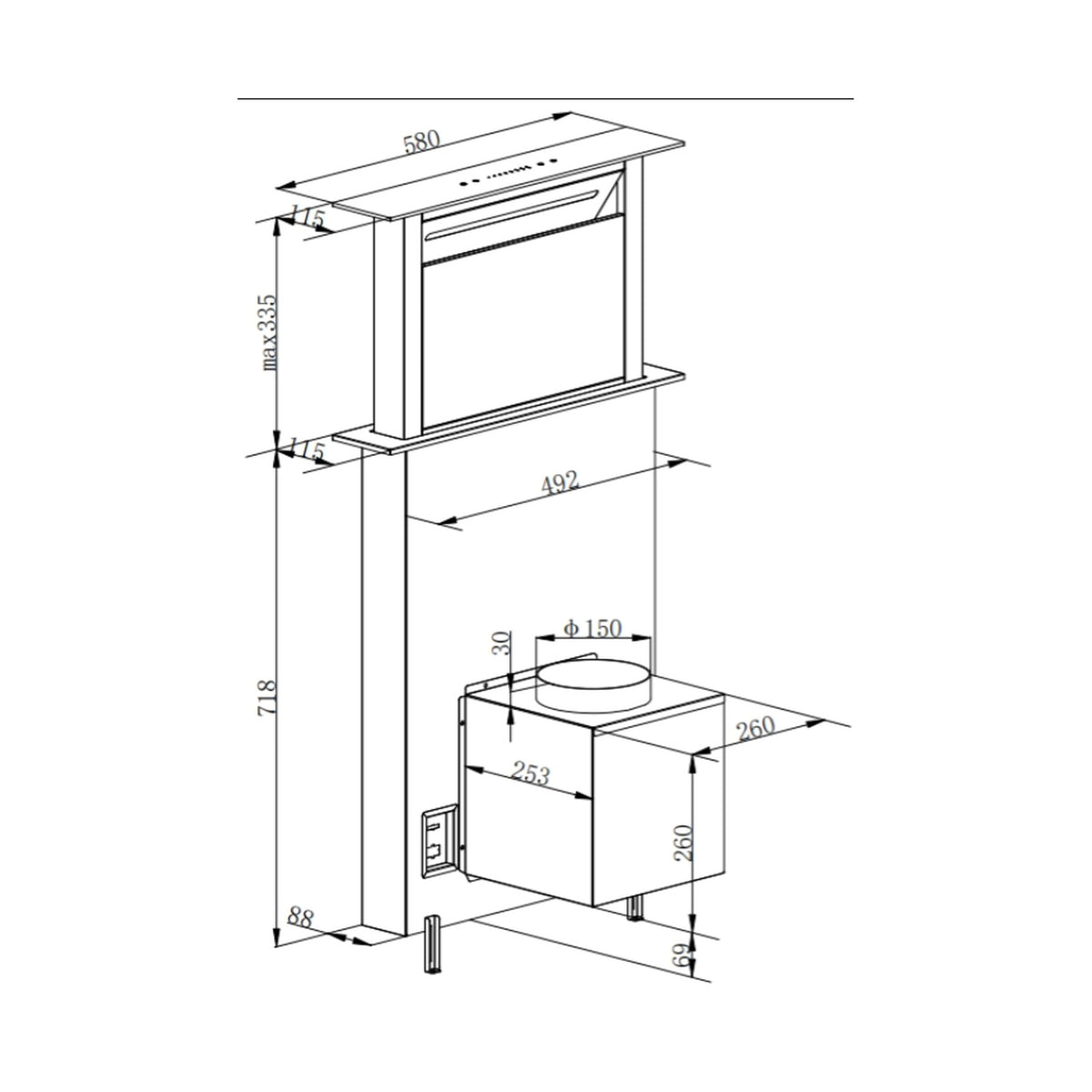 Falco 60cm Down Draft Glass Extractor FAL-60-DDG-BG