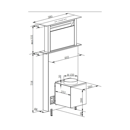Falco 60cm Down Draft Glass Extractor FAL-60-DDG-BG