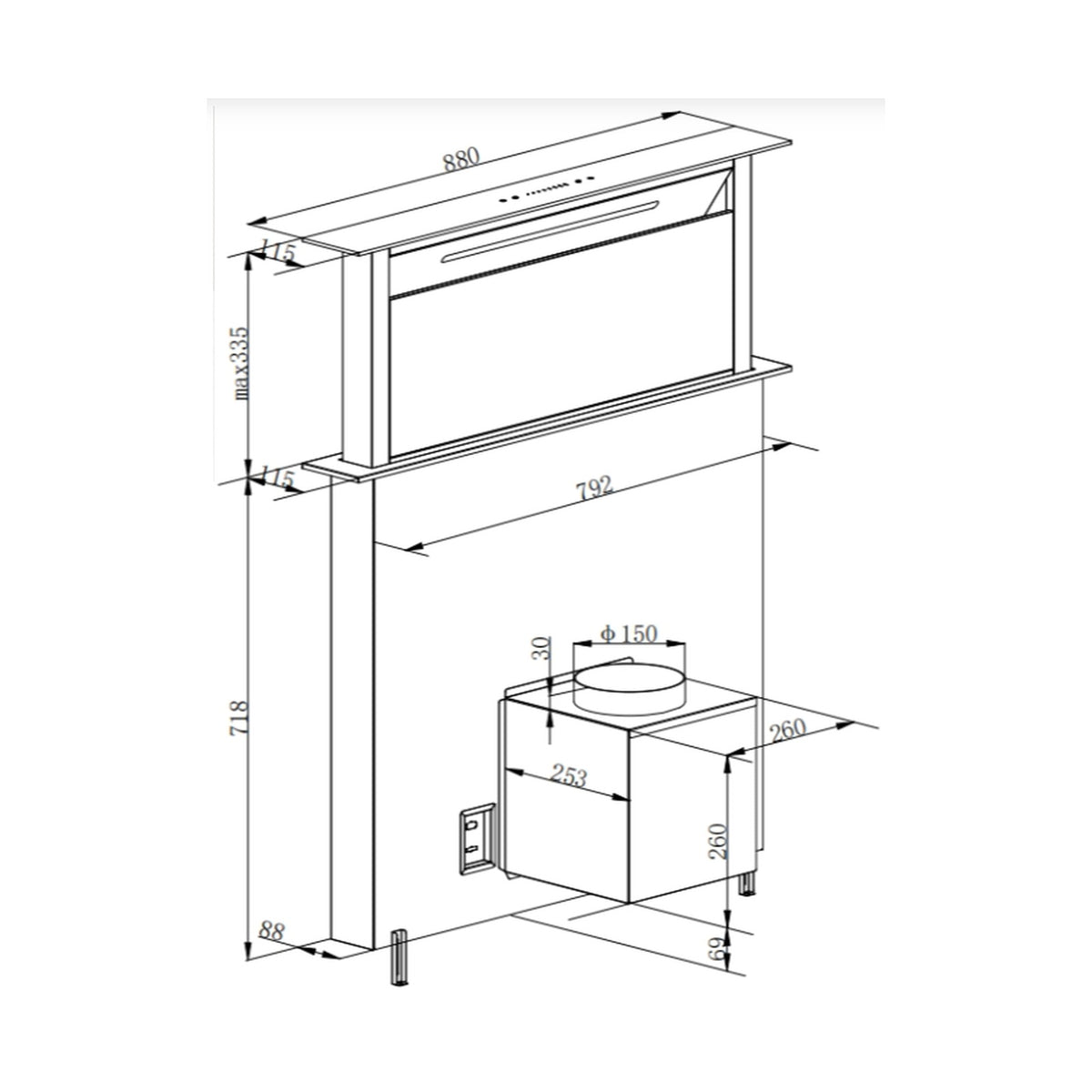 Falco 90Cm Down Draft Glass Extractor FAL-90-DDG-BG