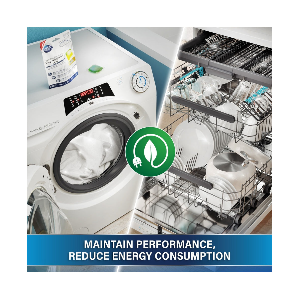 Care + Protect Triple Power Pods (6x), limescale remover and degreaser for washing machine & dishwasher