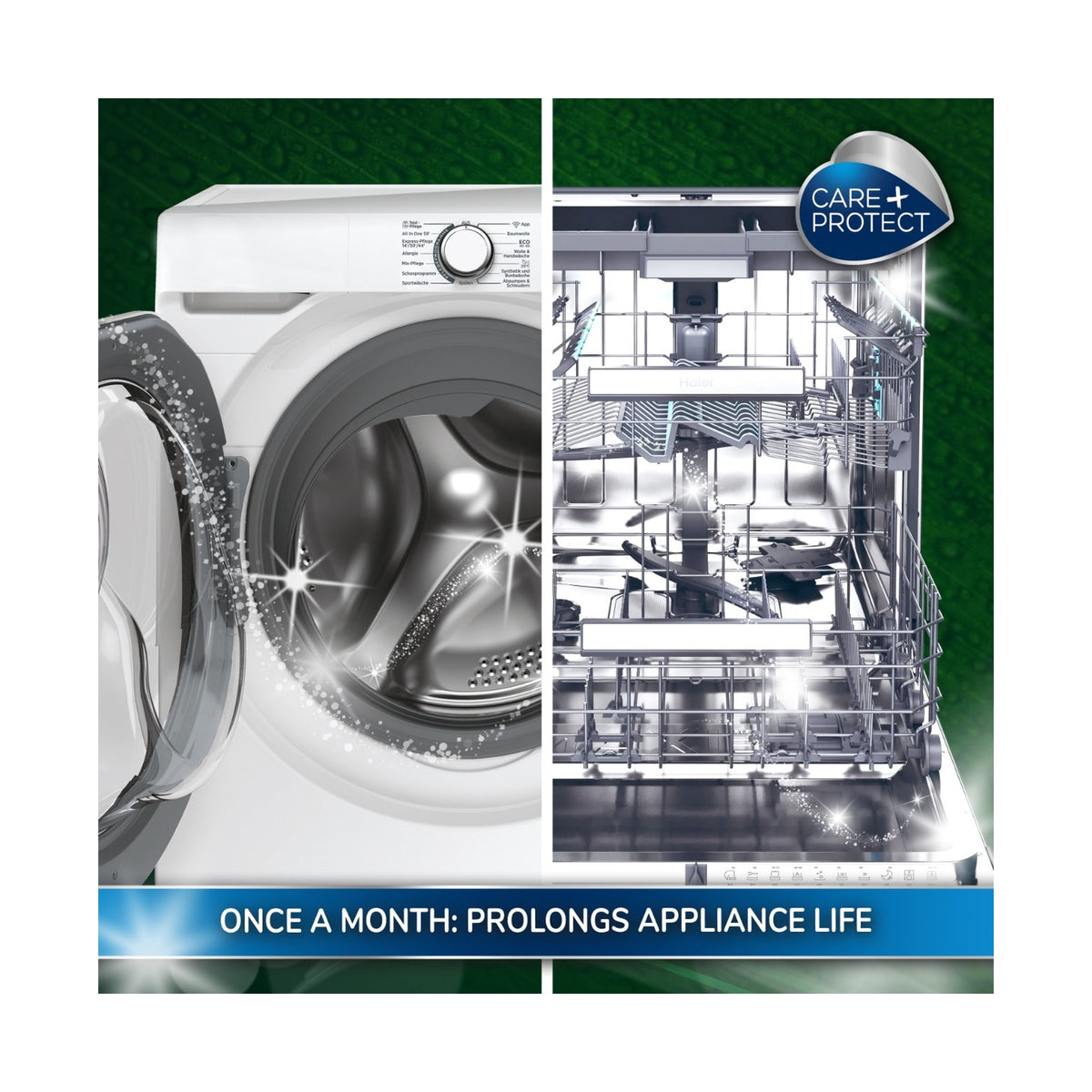 Care + Protect ECO+ 3 in 1 Liquid (250ml) universal descaler, degreaser and sanitizer for dishwashers and washing machines