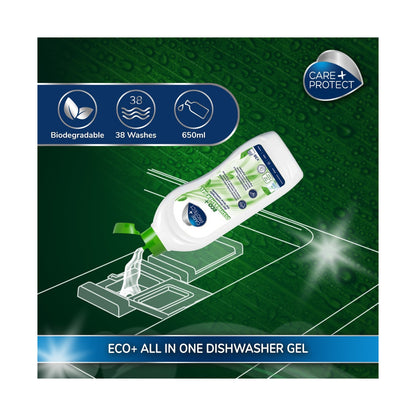 Care + Protect ECO+ All-in-one dishwasher gel (650ml) degreaser, rinse aid, salt and odorneutralizer