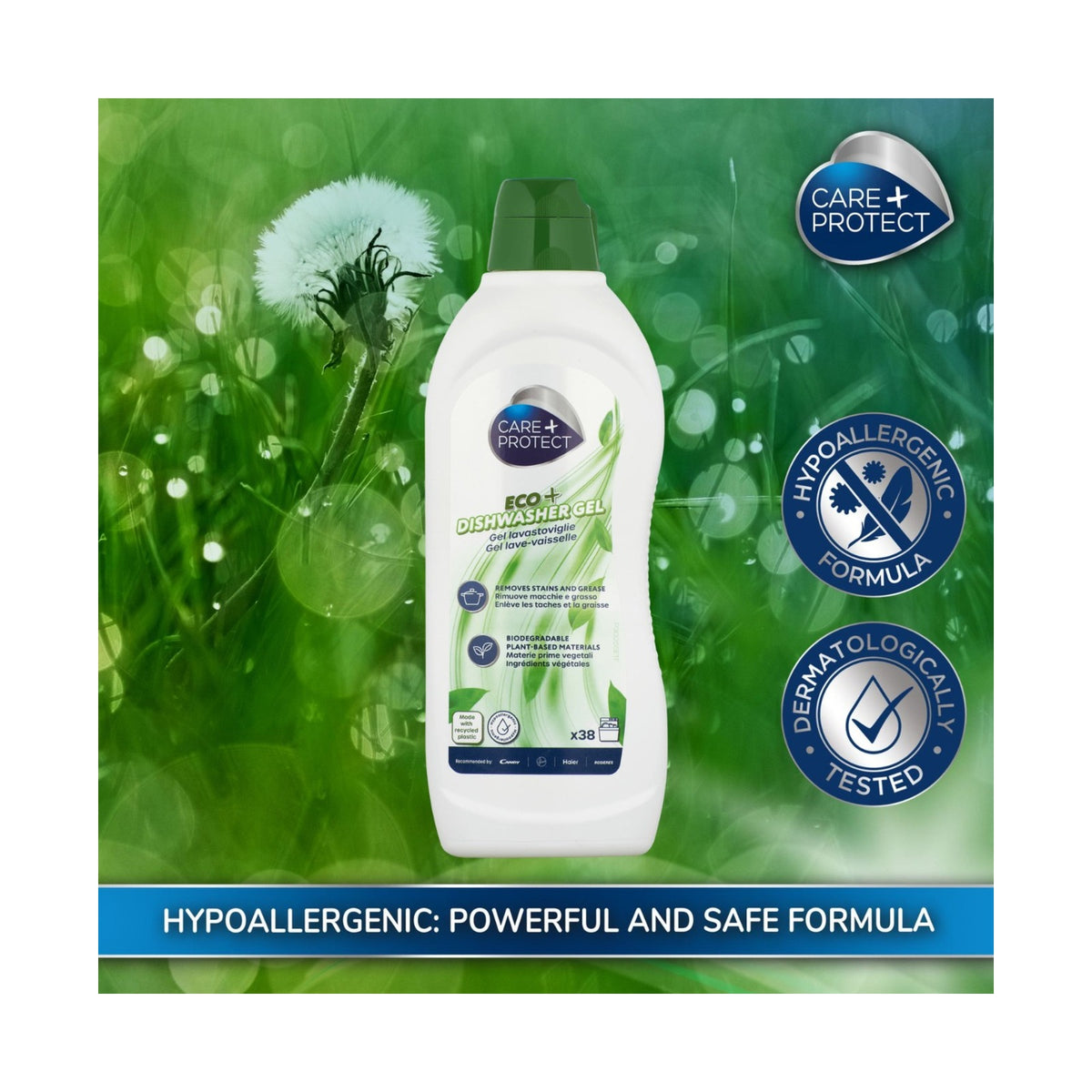 Care + Protect ECO+ All-in-one dishwasher gel (650ml) degreaser, rinse aid, salt and odorneutralizer